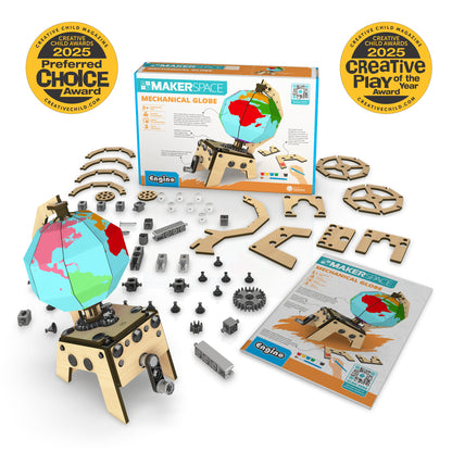 Engino MAKERSPACE DIY: Globo mecânico, kit de construção STEM para crianças a partir de 8 anos (1 modelo para construir)