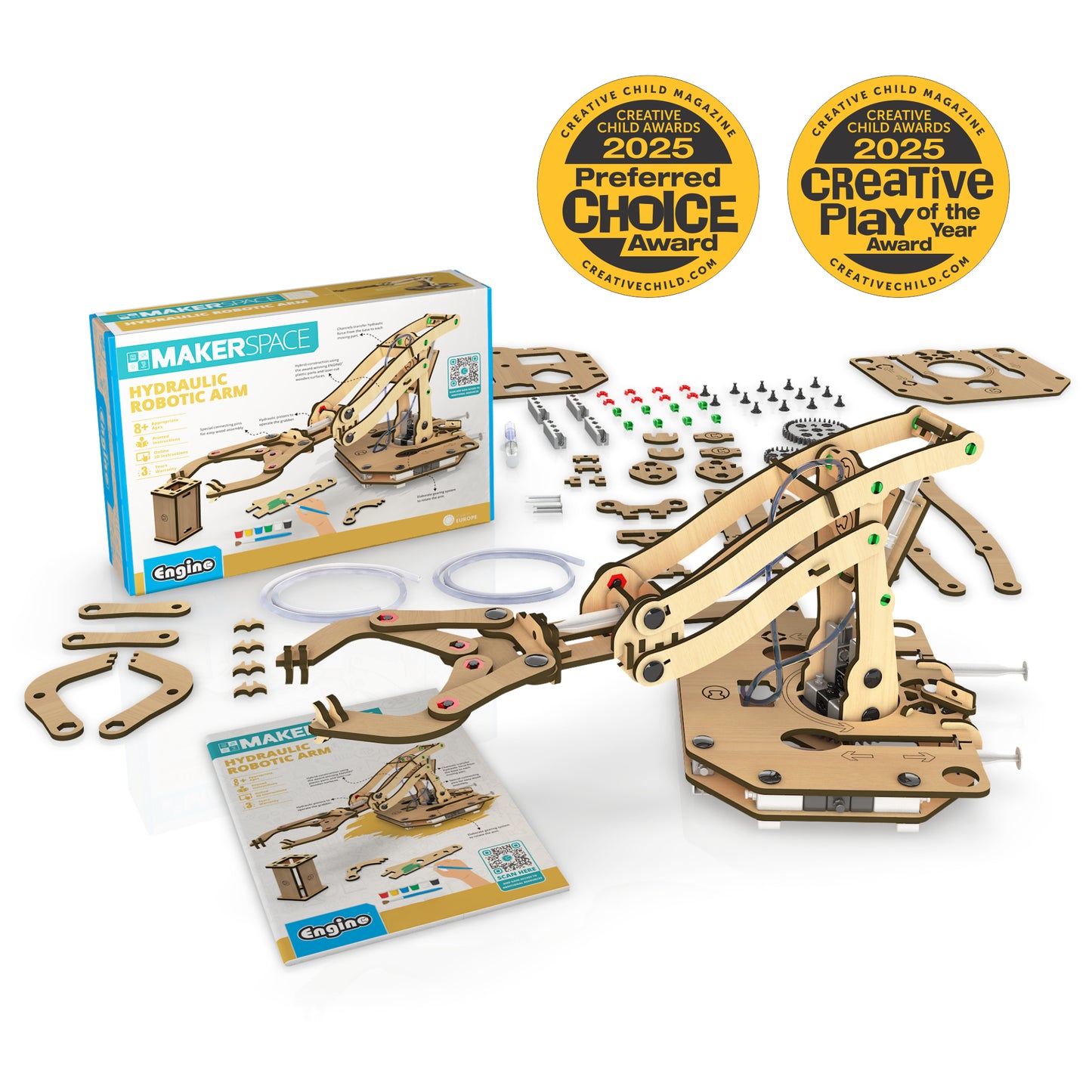Engino MAKERSPACE DIY: Braço robótico hidráulico, brinquedos STEM para crianças a partir de 8 anos (1 modelo para construir)