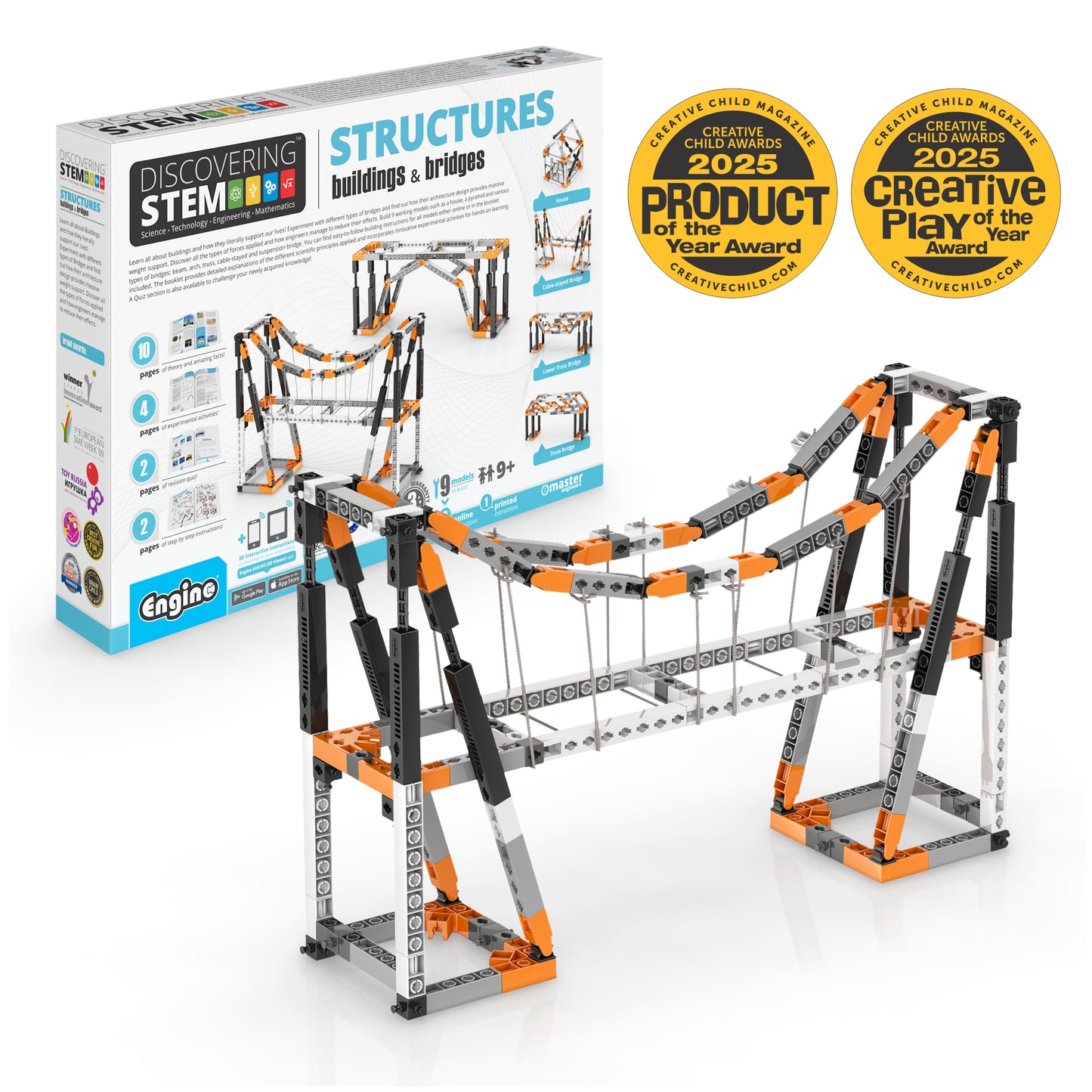 Engino Discovering STEM Buildings & Bridges: Educational Construction Toy for Kids Ages 9+ (9 Models to Build)