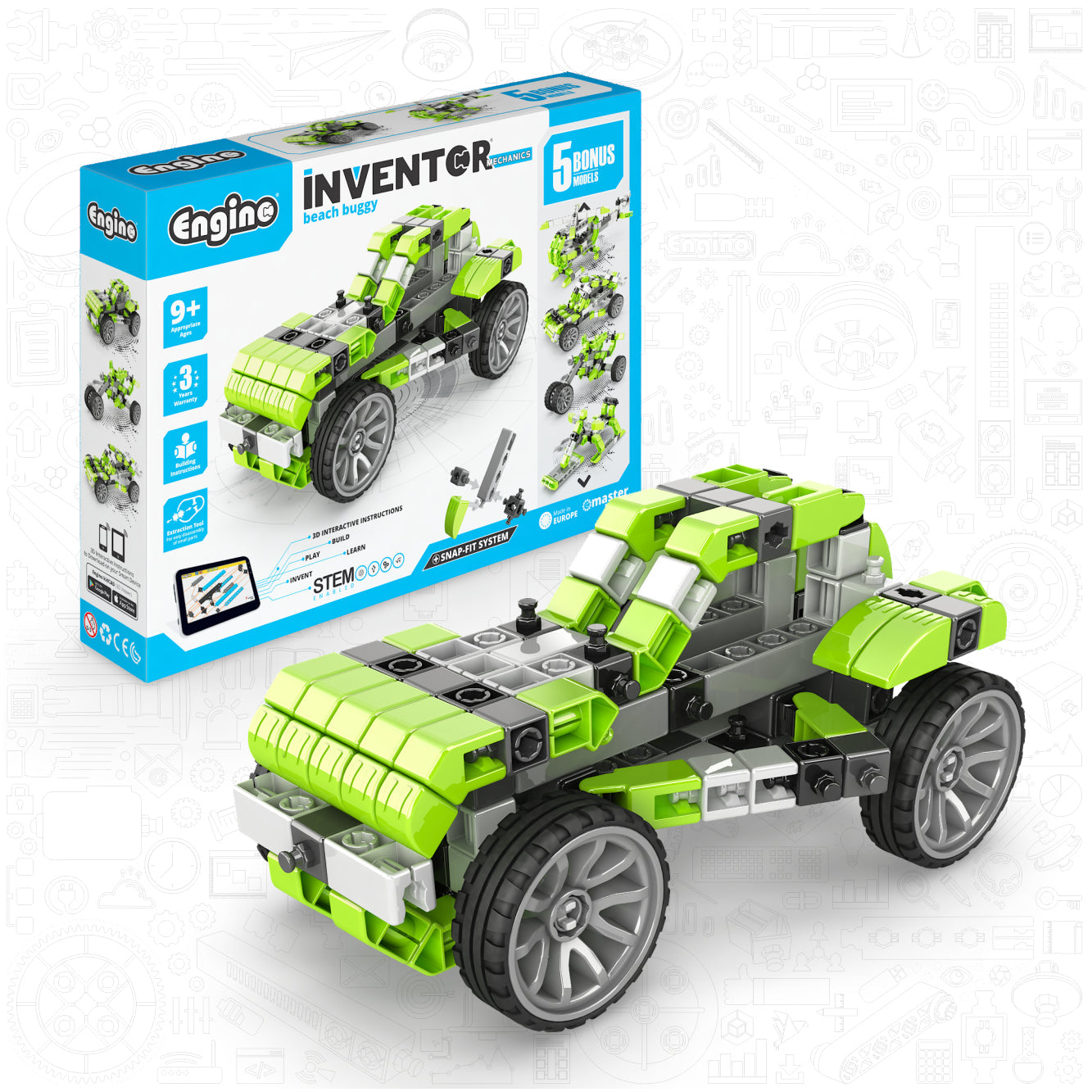 Engino Inventor Mechanics- Beach Buggy: Mechanical Engineering Toys for Kids Ages 9+ (5 Models to Build)