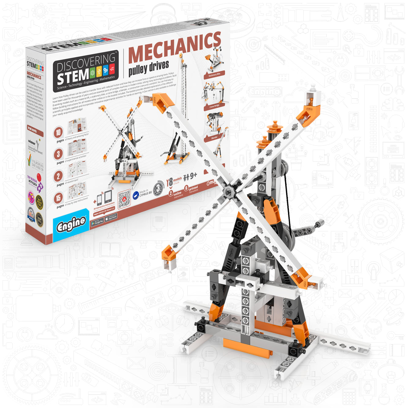 Engino Discovering STEM Mechanics Pulley Drives Set: Construction Toys for Kids Ages 9+ (8 Models to Build)