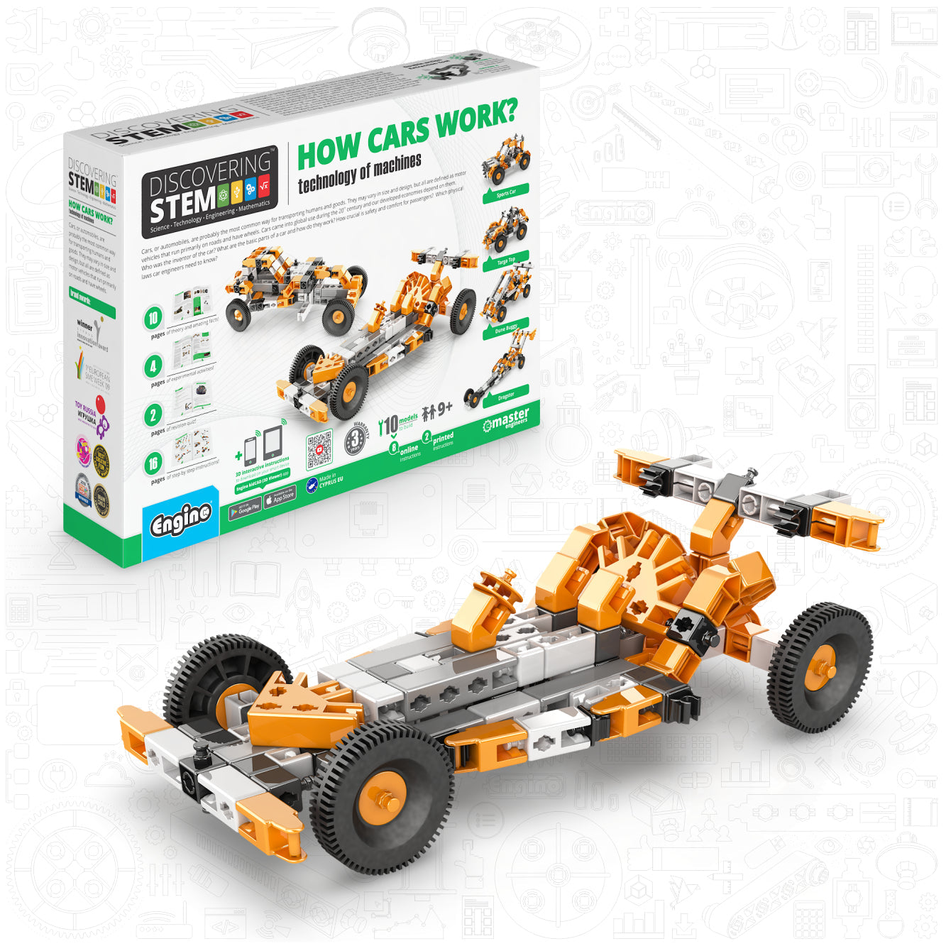 Engino Discovering STEM Technology of Machines: How Cars Work, Building Toys for Kids Ages 9+ (10 Models to Build)