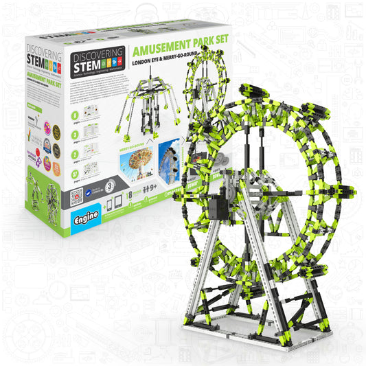 Engino Discovering STEM Amusement Park Set: Build the London Eye, Merry-Go-Round & More, For Kids Ages 9+ (8 Models to Build)