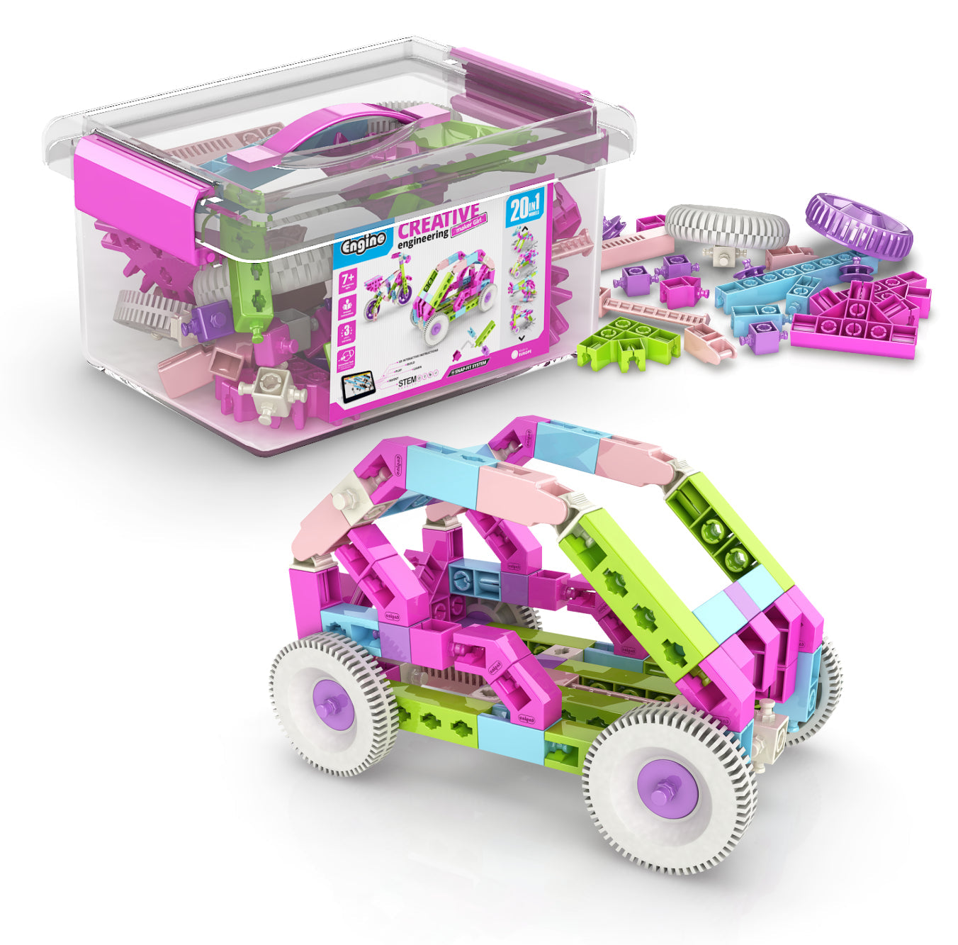 Engino Creative Engineering Maker Girl Set- Engineering Toys for Girls Ages 7+ (20 Models to Build)