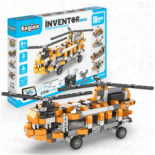 Engino Inventor Motorized- Double Blade Helicopter: STEM Mechanical Toys for Kids Ages 9+ (10 Models to Build)