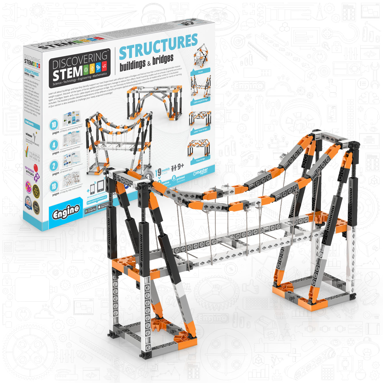 Engino Discovering STEM Buildings & Bridges: Educational Construction Toy for Kids Ages 9+ (9 Models to Build)