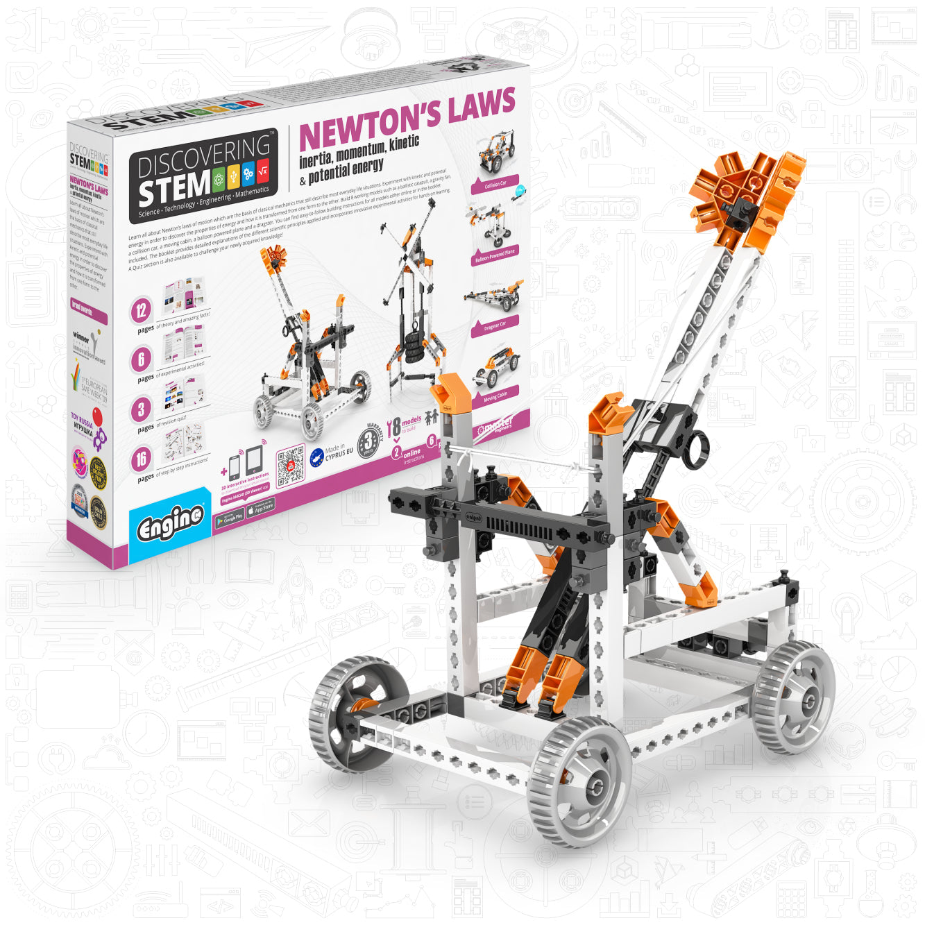 Engino Discovering STEM: Newton's Laws Laws of Inertia, Kinetic & Potential Energy Set for Kids Ages 9+ (8 Models to Build)