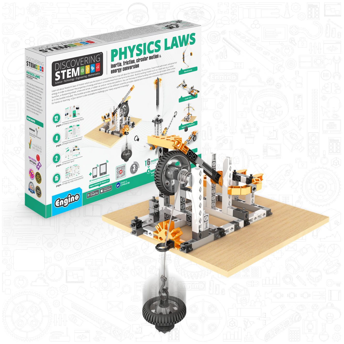 Engino Discovering STEM Physics Laws Set: Learning Inertia, Friction & Energy Conservation, Toys for Kids Ages 9+ (6 Models to Build)