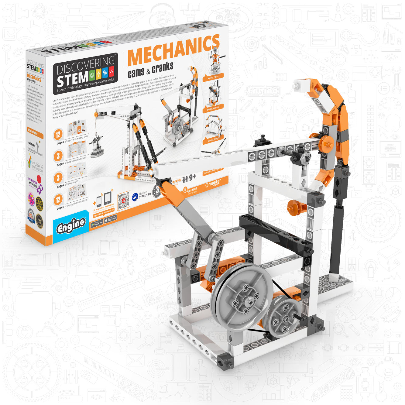 Engino Discovering STEM Mechanics Set: Cams & Cranks Toys for Kids Ages 9+ (8 Models to Build)