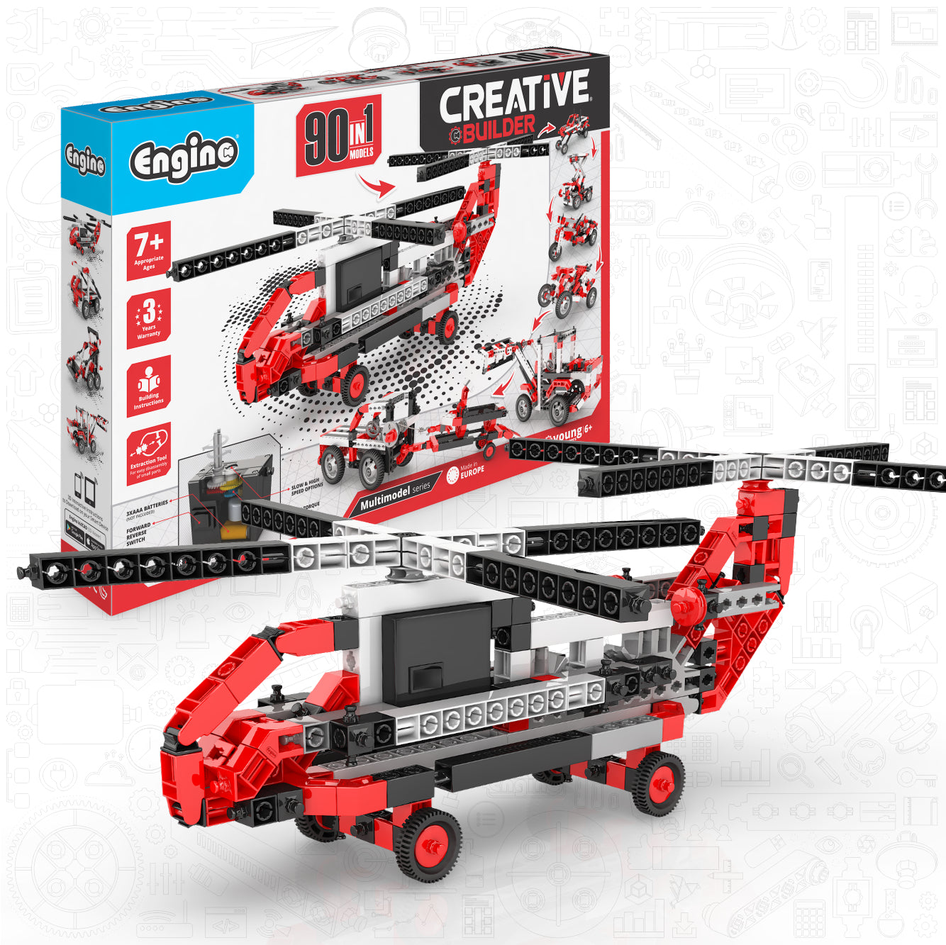 Engino Creative Builder: 90 Motorized Model Set- STEM Project for Kids Ages 7+ (90 Models to Build)