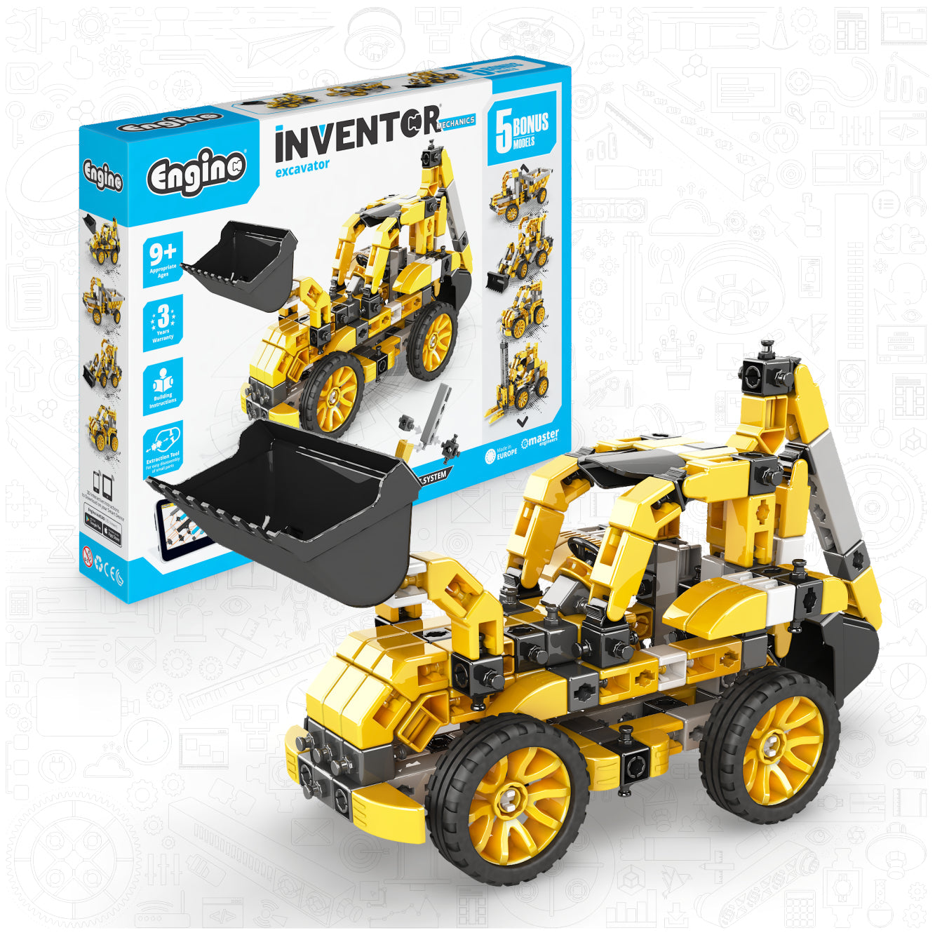 Engino Inventor Mechanics- Excavator: STEM Engineering Toys for Kids Ages 9+ (5 Models to Build)