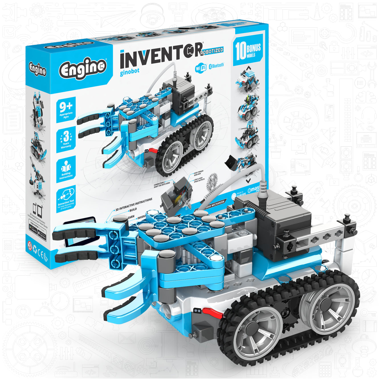 Engino Inventor Robotized- GinoBot: 10-in-1 Programmable Robotics & Coding STEM Kit for Kids Ages 9+
