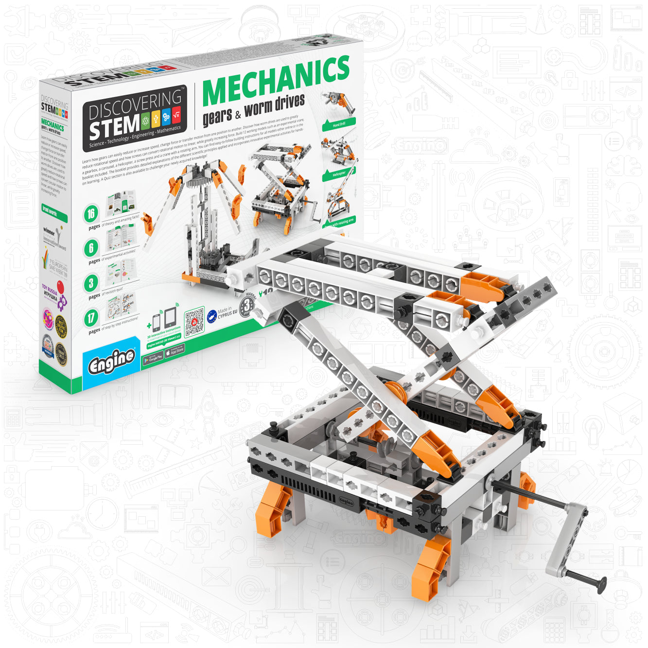 Engino Discovering STEM Mechanics Set- Gears & Worm: Engineering Toys for Kids Ages 9+ (12 Models to Build)