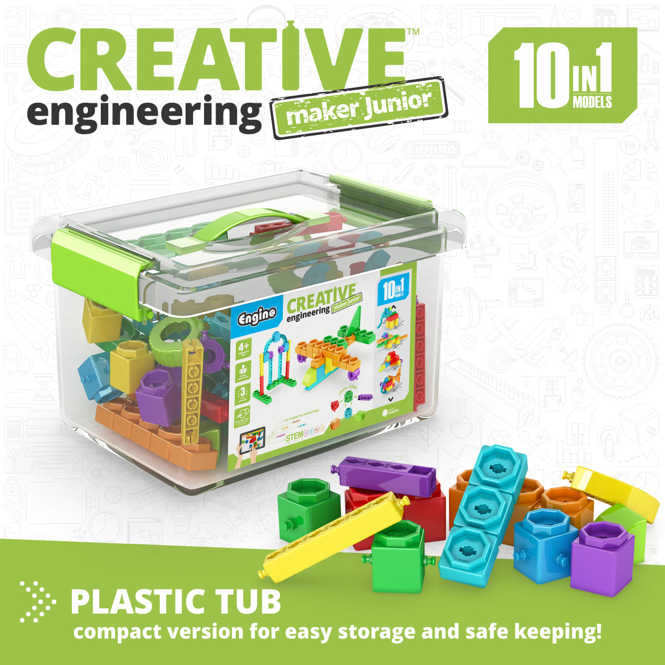 Creative Engineering 10 in 1- MAKER JUNIOR: STEM Building Toys for Kids Ages 4+ (10 Models to Build)