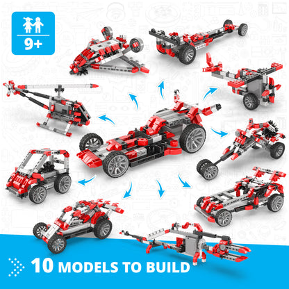 Engino Inventor Race Car Motorized Set- Engineering STEM Toys for Kids Ages 9+ (10 Models to Build)