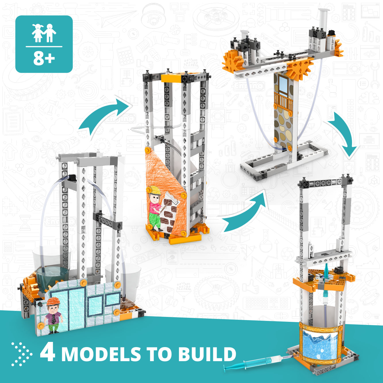 Engino STEAM Labs: How Hydraulics Work, STEM Building Kit for Kids Ages 8+ (4 Models to Build)