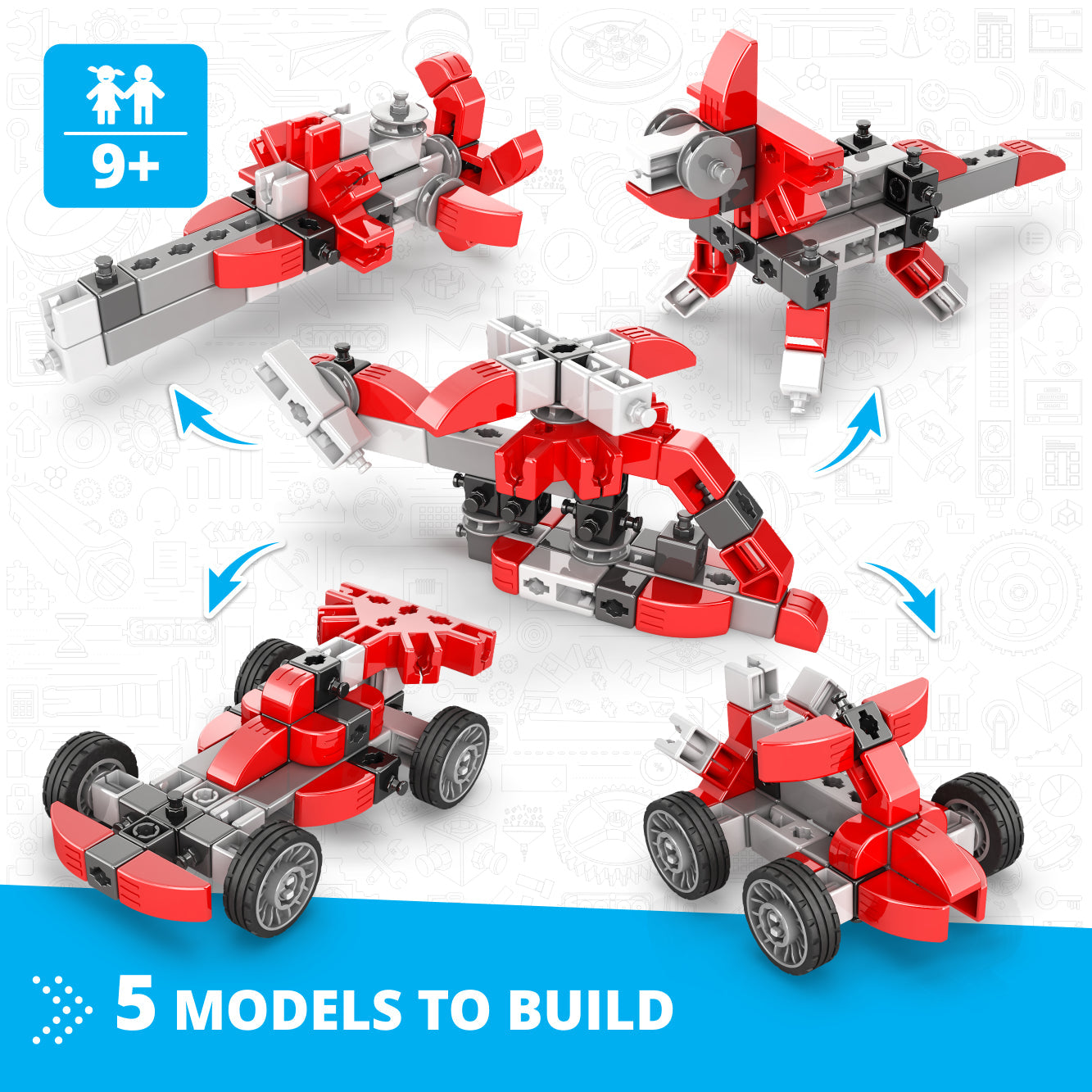 Engino Inventor Mechanics- Speed Racer: Race Car STEM Building Toys for Kids Ages 9+ (5 Models to Build)