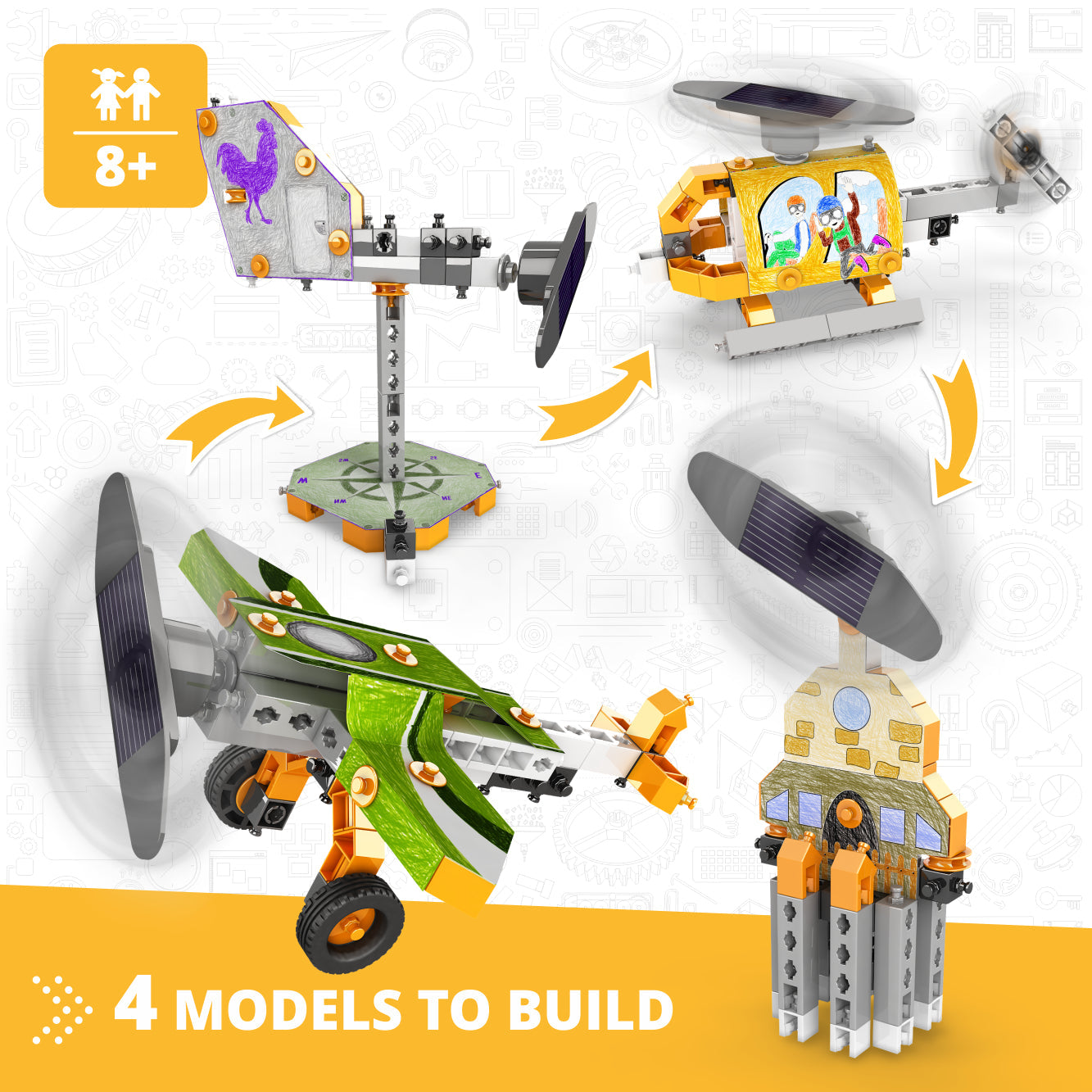 Engino STEAM Labs: How Solar Energy Works, STEM Building Kit for Kids Ages 8+ (4 Models to Build)