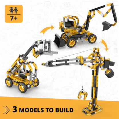 Engino Creative Builder Tall Crane Machinery Set: Educational Engineering Toys for Kids Ages 6+ (3 Models to Build)