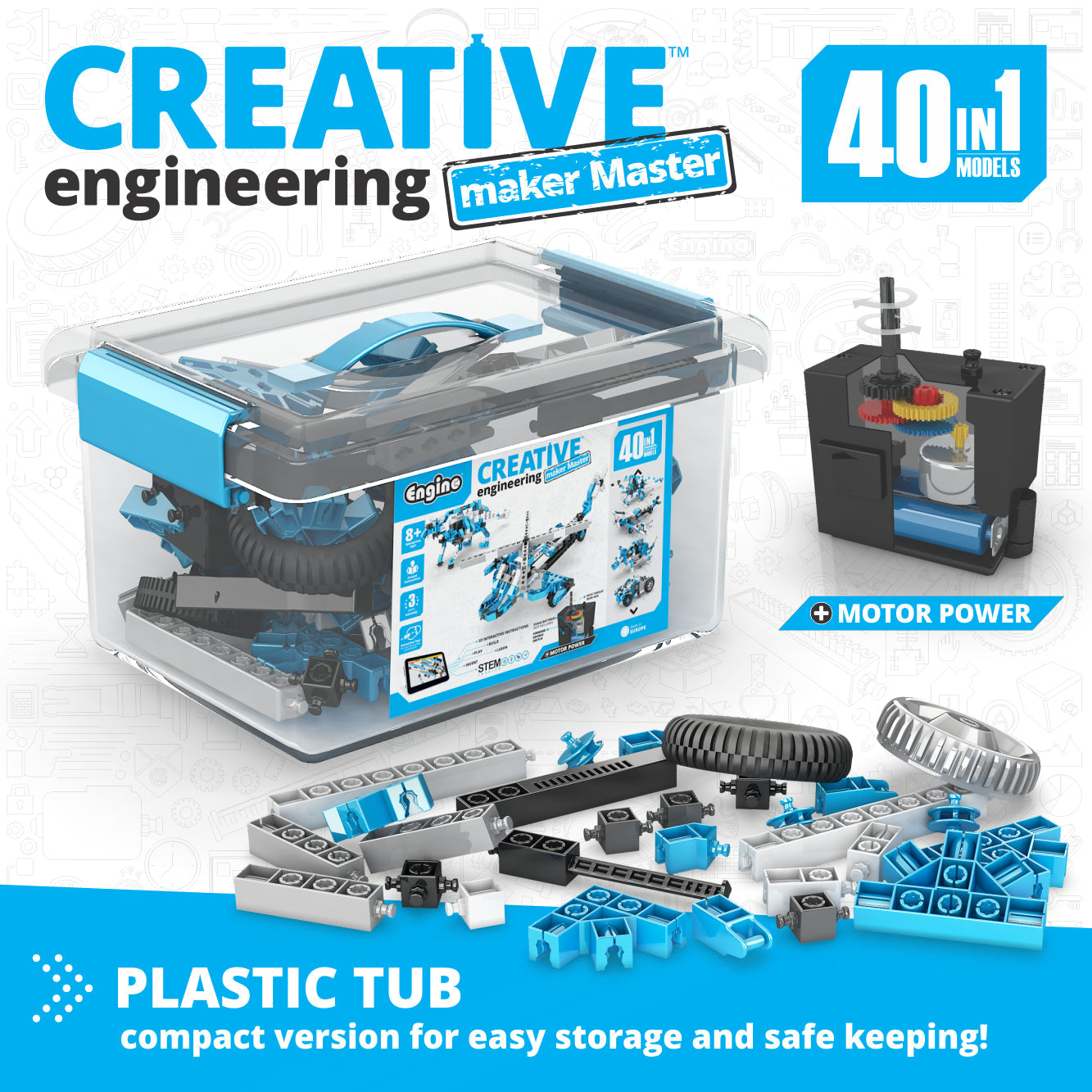 Creative Engineering 40 in 1- Motorized MAKER MASTER: STEM Building Toys for Kids Ages 8+ (40 Models to Build)