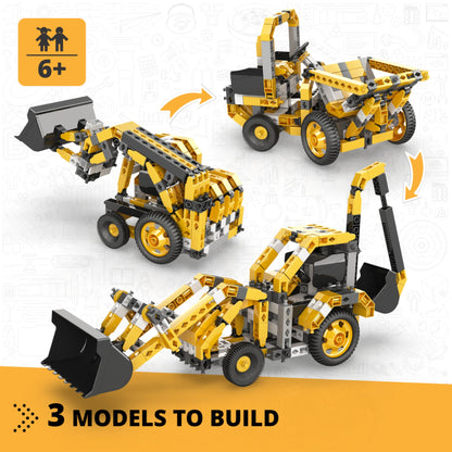 Engino Creative Builder Backhoe Loader Machinery Set: Educational Engineering Toys for Kids Ages 6+ (3 Models to Build)