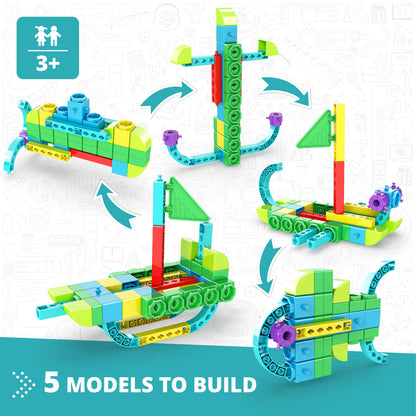 Engino STEAM Labs Junior– Learning About Sea Adventures STEM Building Blocks for Kids Ages 3+ (5 Models to Build)