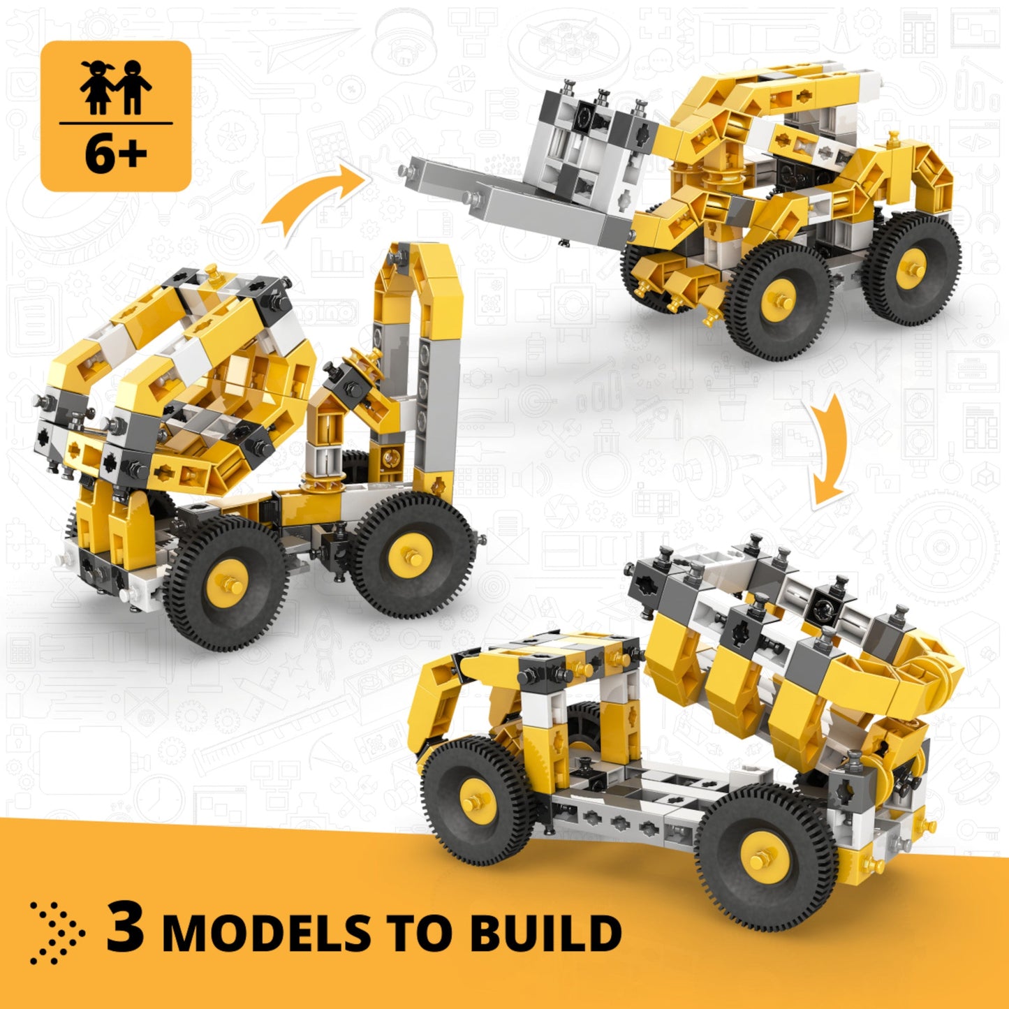 Engino Creative Builder Tipper Truck Machinery Set: Construction Toys for Kids Ages 6+ (3 Models to Build)