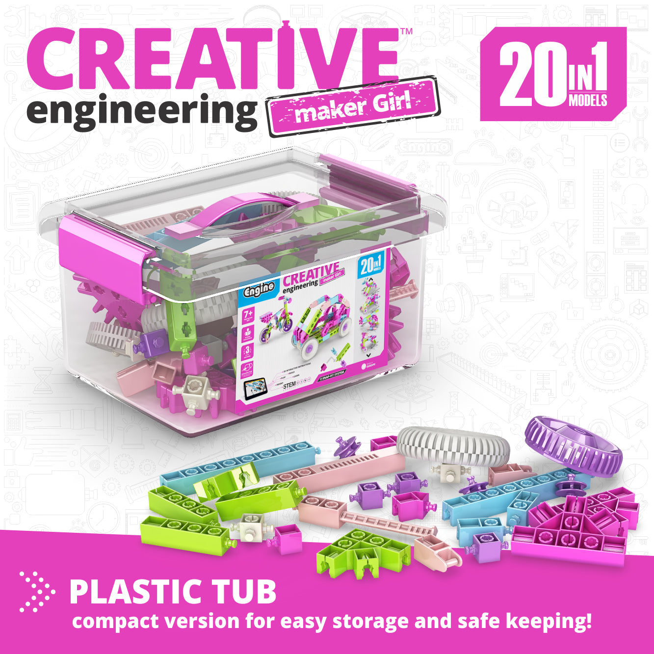 Engino Creative Engineering Maker Girl Set- Engineering Toys for Girls Ages 7+ (20 Models to Build)