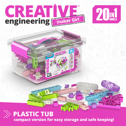 Engino Creative Engineering Maker Girl Set- Engineering Toys for Girls Ages 7+ (20 Models to Build)