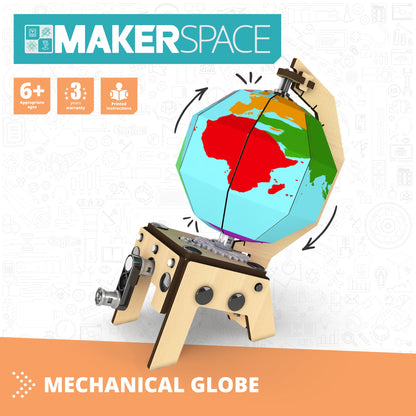 Engino MAKERSPACE DIY: Mechanical Globe, STEM Building Kit for Kids Ages 8+ (1 Model to Build)