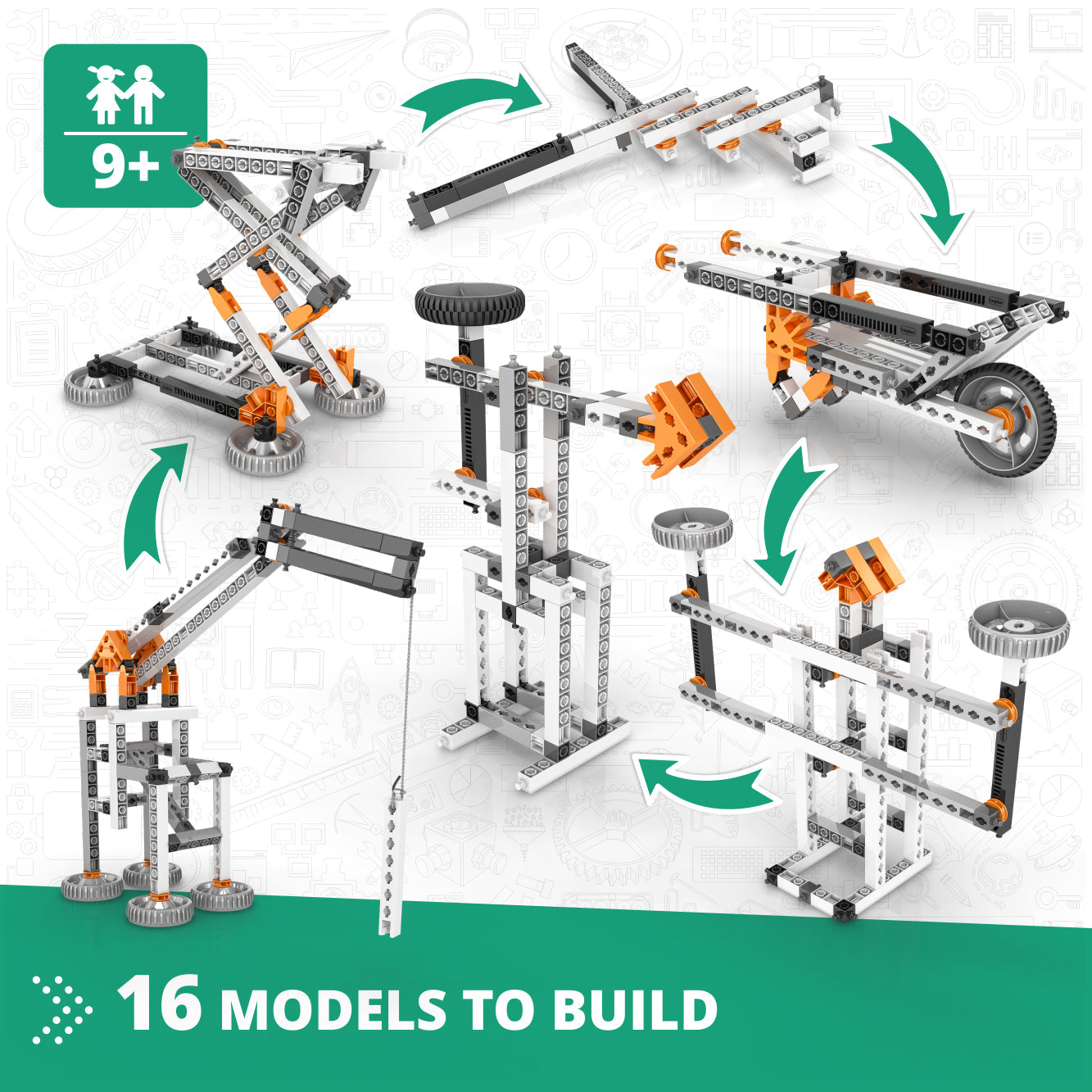 Engino Discovering STEM Mechanics Set: Levers, Linkages & Structures: Building Toys for Kids Ages 9+ (16 Models to Build)