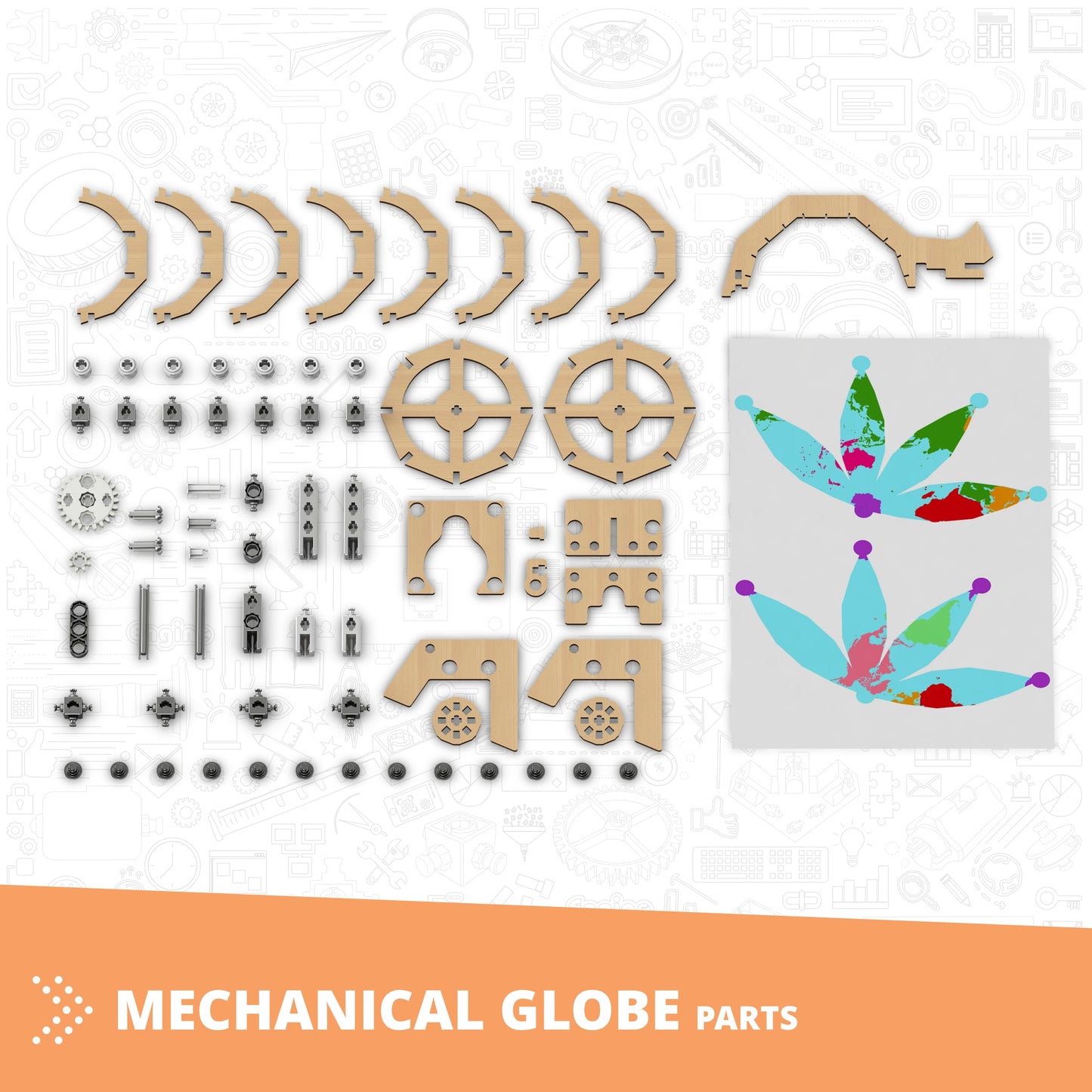 Engino MAKERSPACE DIY: Mechanical Globe, STEM Building Kit for Kids Ages 8+ (1 Model to Build)