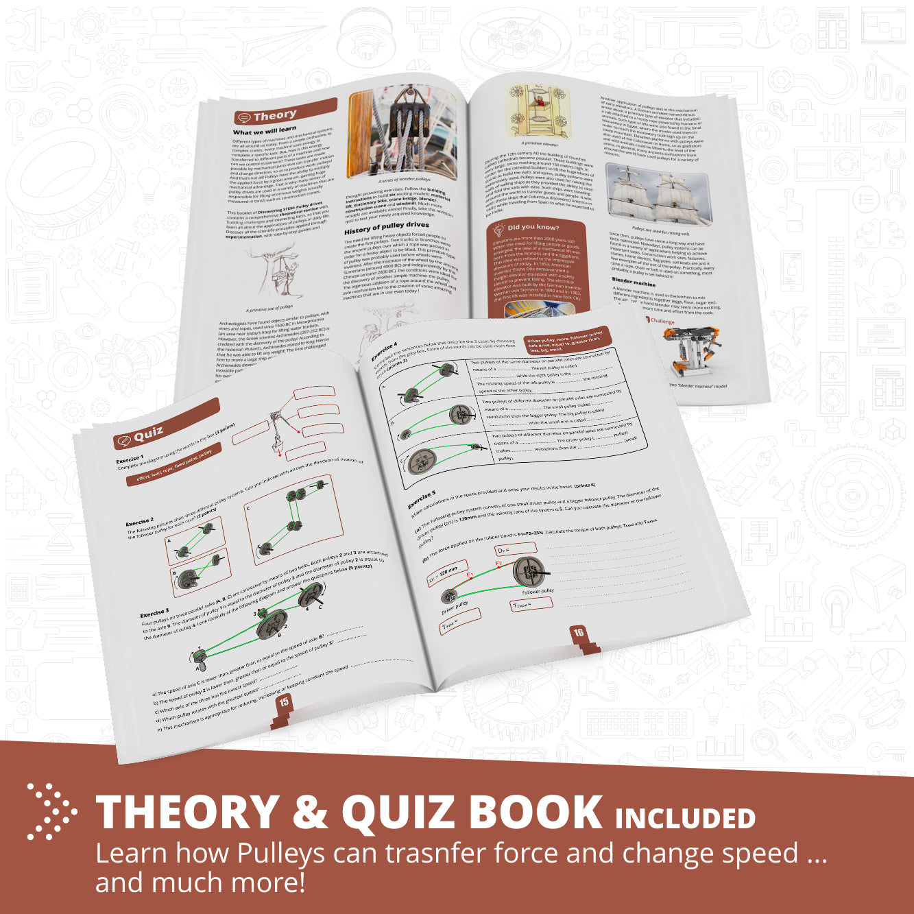 Engino Discovering STEM Mechanics Pulley Drives Set: Construction Toys for Kids Ages 9+ (8 Models to Build)
