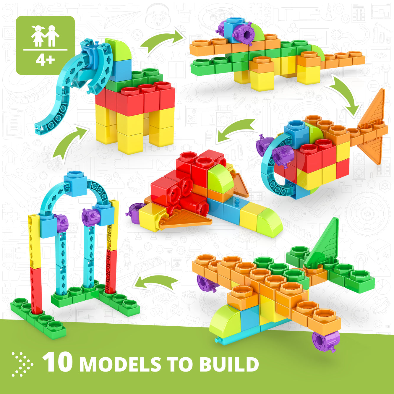 Creative Engineering 10 in 1- MAKER JUNIOR: STEM Building Toys for Kids Ages 4+ (10 Models to Build)