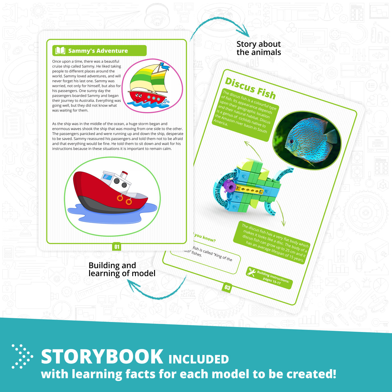 Engino STEAM Labs Junior– Learning About Sea Adventures STEM Building Blocks for Kids Ages 3+ (5 Models to Build)