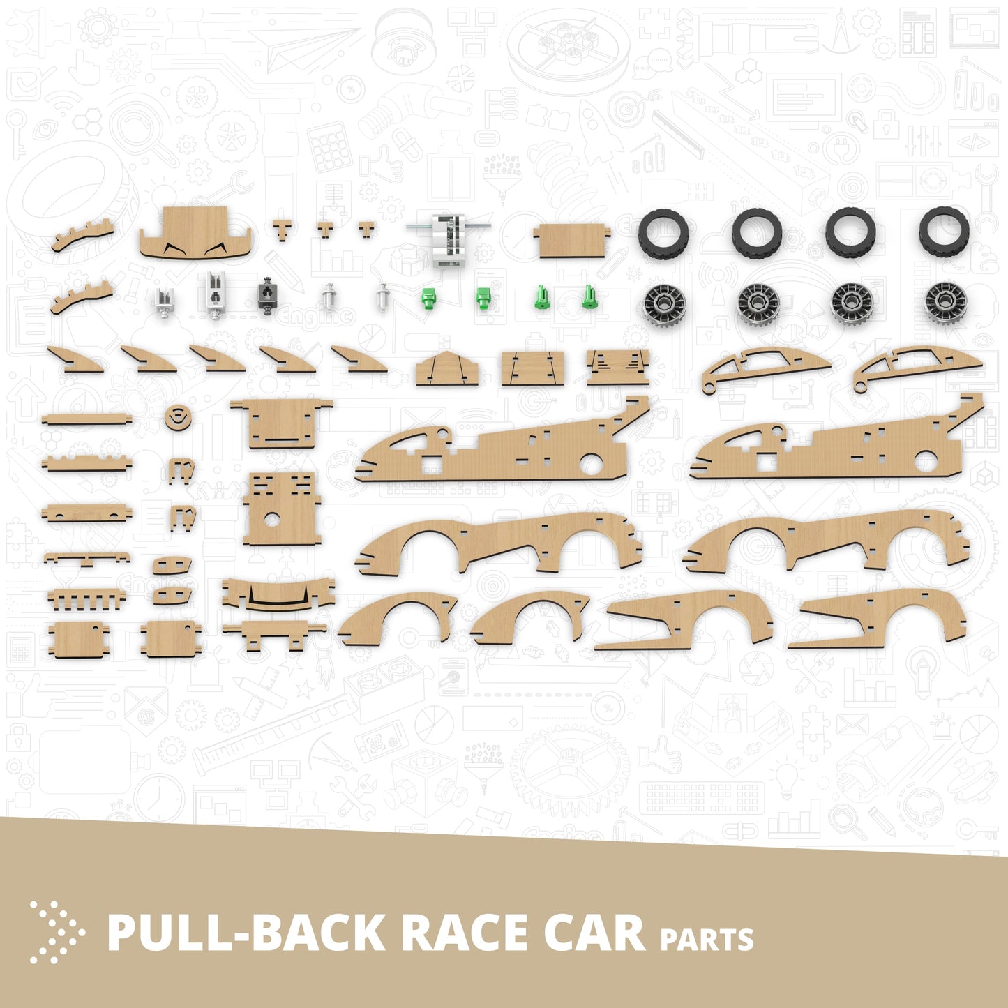 Engino MAKERSPACE DIY: Pull-Back Race Car, STEM Building Kit for Kids Ages 8+ (1 Model to Build)