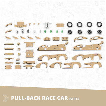Engino MAKERSPACE DIY: Pull-Back Race Car, STEM Building Kit for Kids Ages 8+ (1 Model to Build)