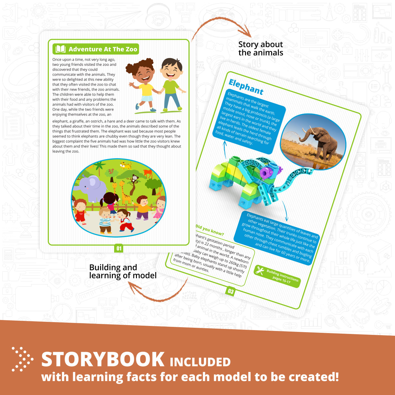 Engino STEAM Labs Junior– Learning About Wild Animals, STEM Building Blocks for Kids Ages 3+ (5 Models to Build)