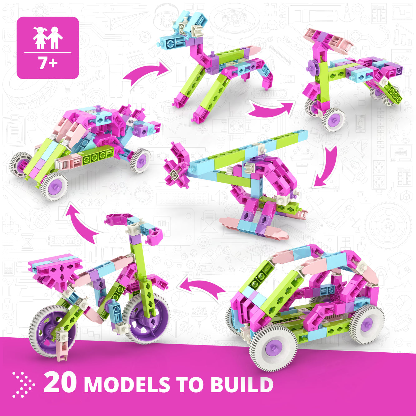 Engino Creative Engineering Maker Girl Set- Engineering Toys for Girls Ages 7+ (20 Models to Build)