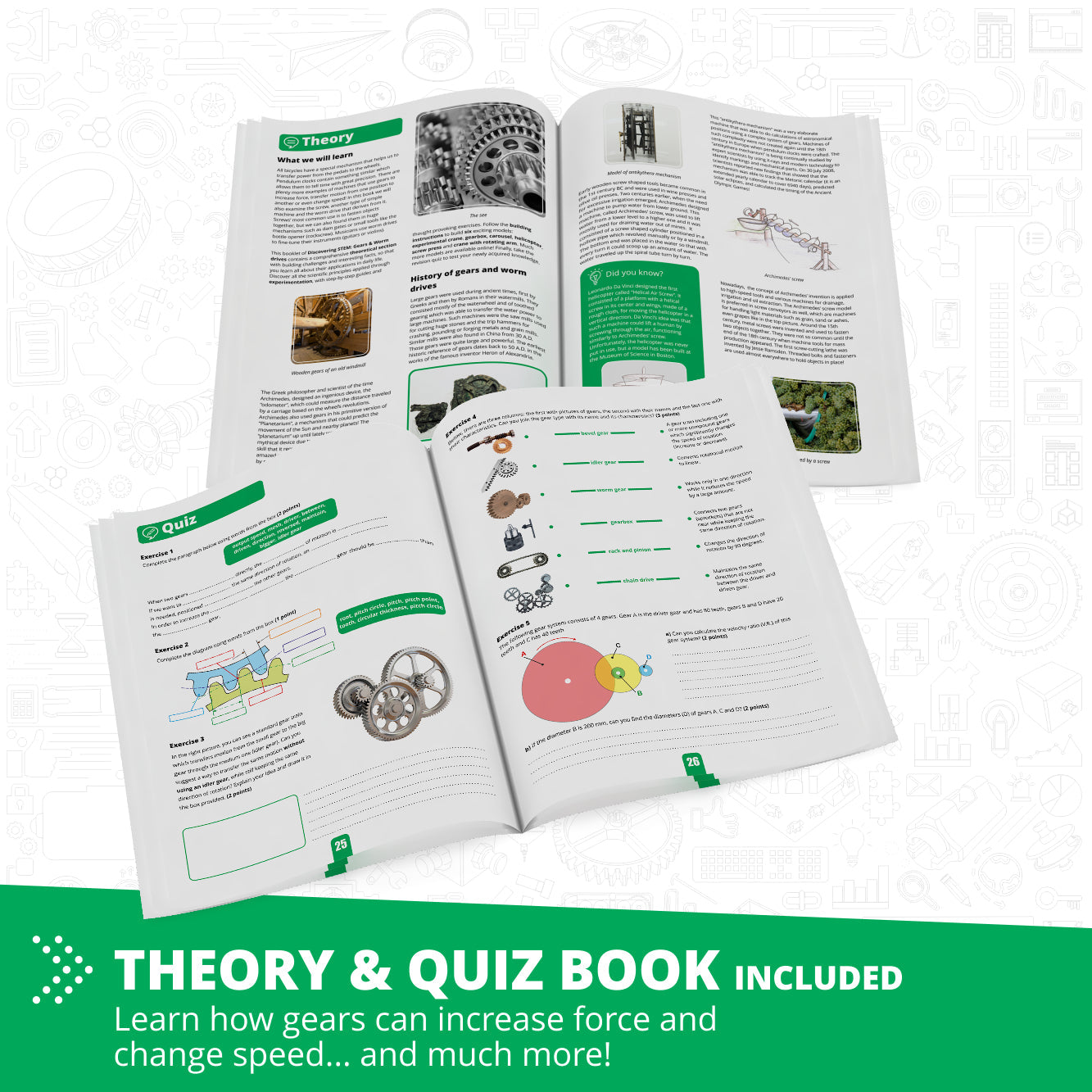 Engino Discovering STEM Mechanics Set- Gears & Worm: Engineering Toys for Kids Ages 9+ (12 Models to Build)