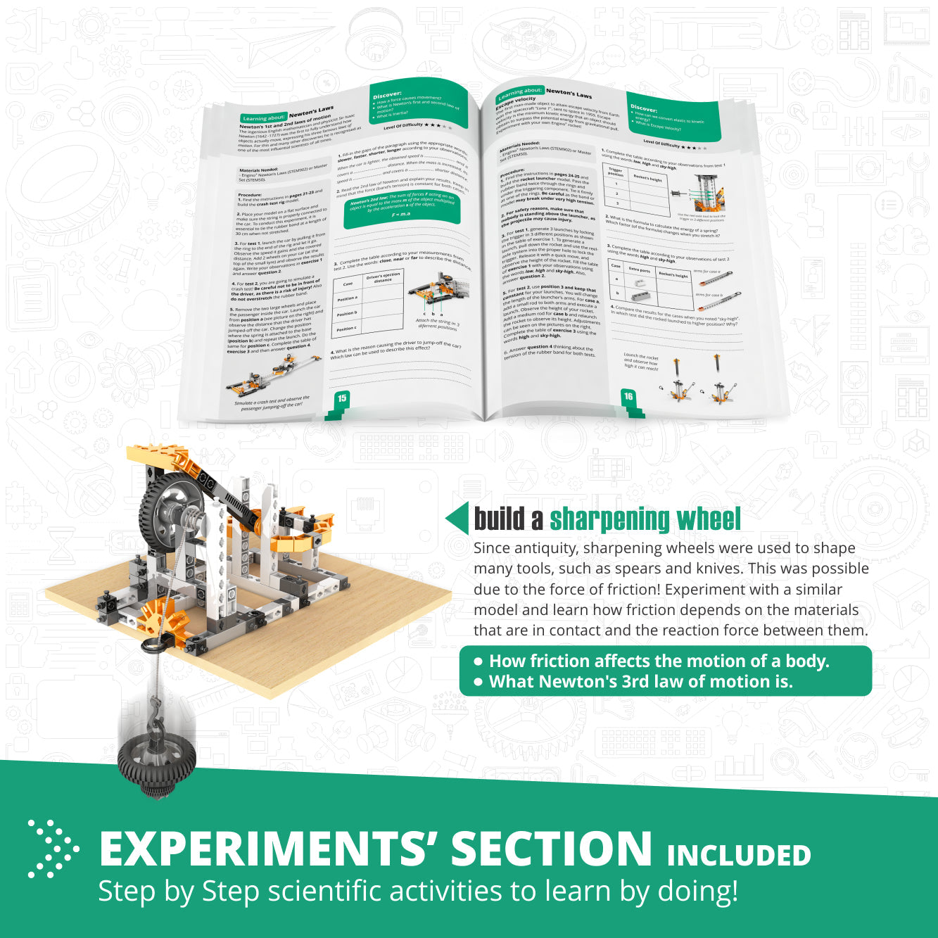 Engino Discovering STEM Physics Laws Set: Learning Inertia, Friction & Energy Conservation, Toys for Kids Ages 9+ (6 Models to Build)