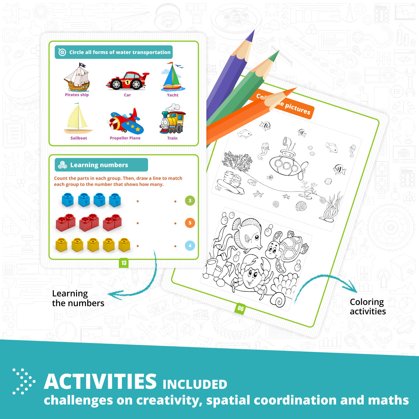 Engino STEAM Labs Junior– Learning About Sea Adventures STEM Building Blocks for Kids Ages 3+ (5 Models to Build)