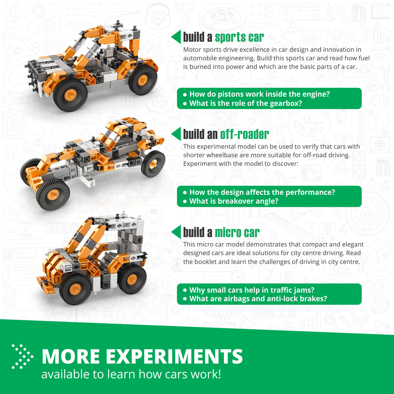 Engino Discovering STEM Technology of Machines: How Cars Work, Building Toys for Kids Ages 9+ (10 Models to Build)