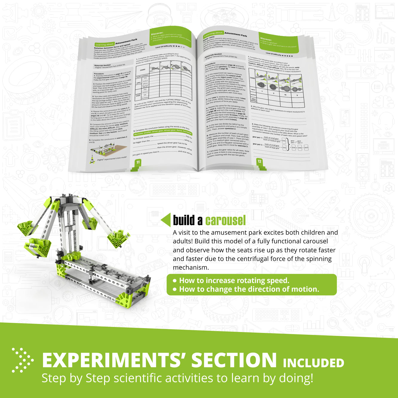 Engino Discovering STEM Amusement Park Set: Build the London Eye, Merry-Go-Round & More, For Kids Ages 9+ (8 Models to Build)