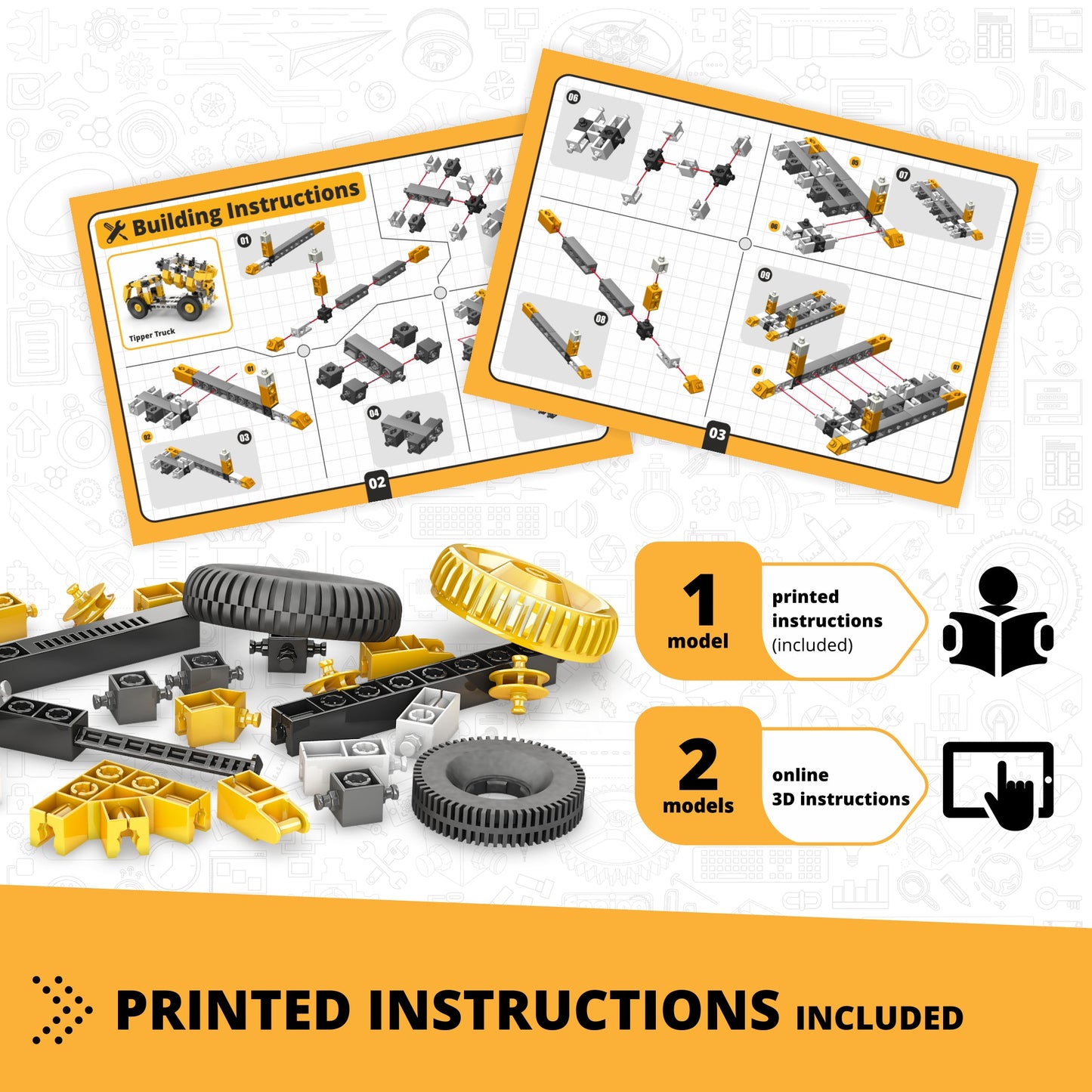 Engino Creative Builder Tipper Truck Machinery Set: Construction Toys for Kids Ages 6+ (3 Models to Build)