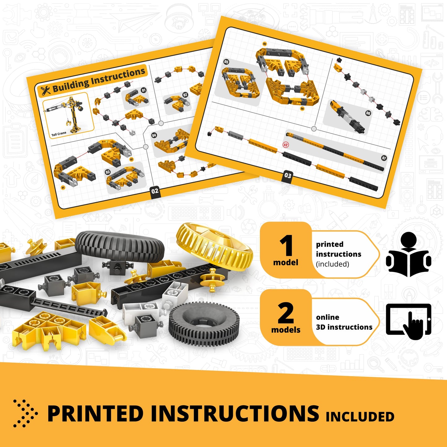 Engino Creative Builder Tall Crane Machinery Set: Educational Engineering Toys for Kids Ages 6+ (3 Models to Build)