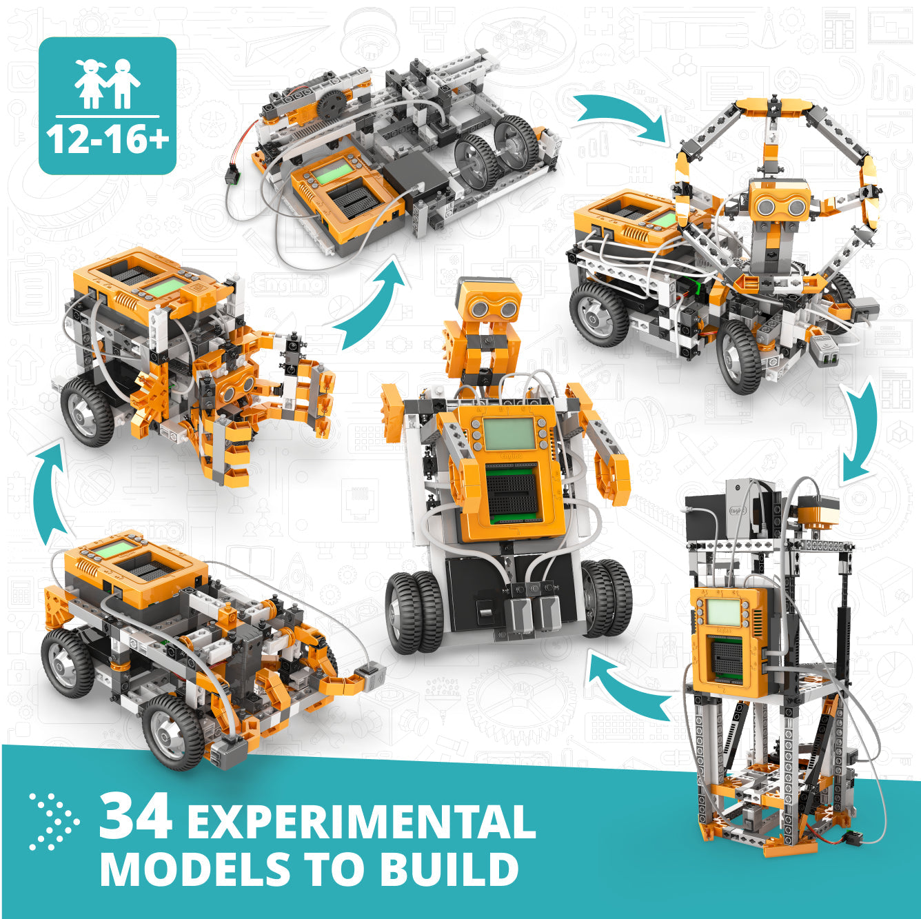 Engino STEM & Robotics Produino Set– Build & Program 34 Robots for Ages 12–16+