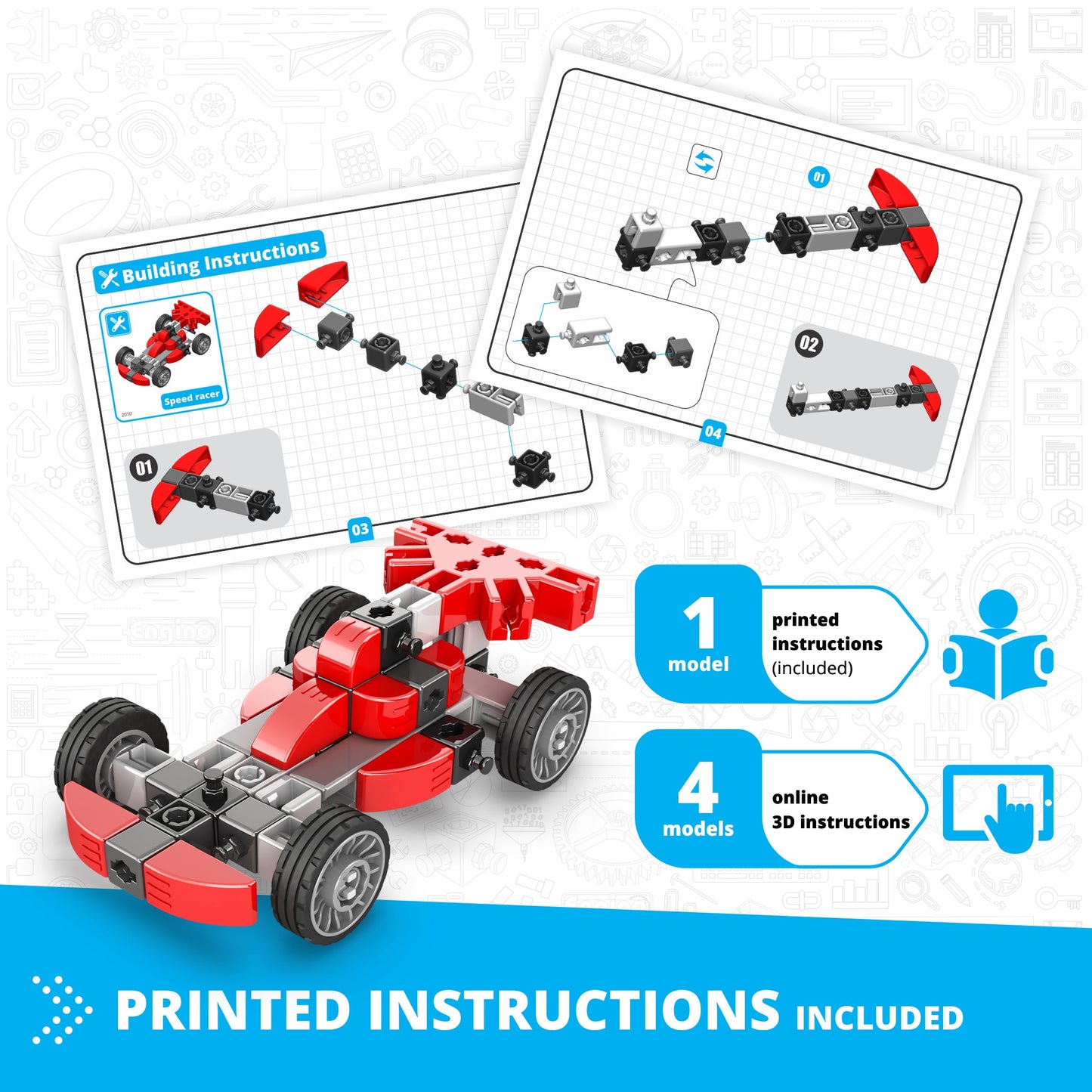 Engino Inventor Mechanics- Speed Racer: Race Car STEM Building Toys for Kids Ages 9+ (5 Models to Build)