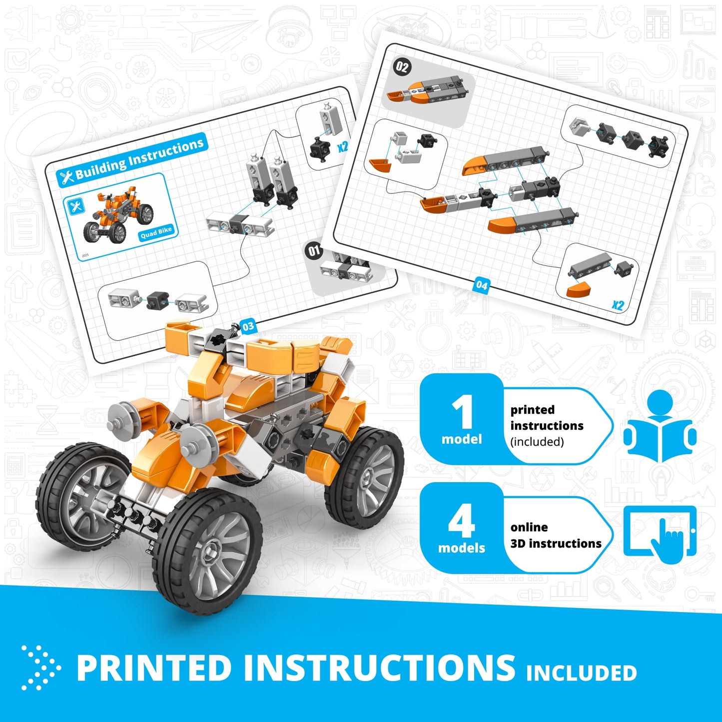Engino Inventor Mechanics- Quad Bike: Mechanical Engineering Toys for Kids Ages 9+ (5 Models to Build)