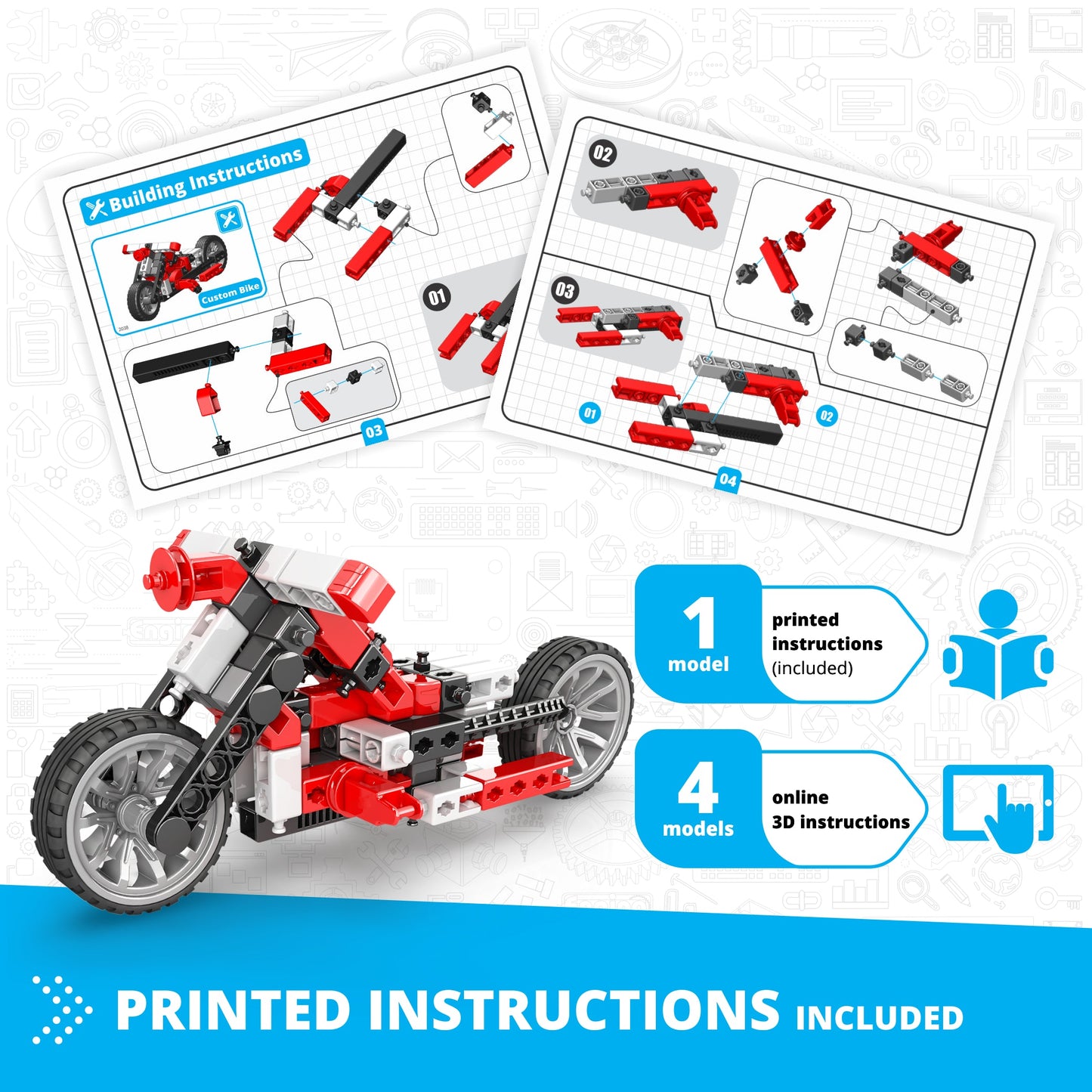 Engino Inventor Mechanics- Custom Bike: Motor Engineering Toys for Kids Ages 9+ (5 Models to Build)